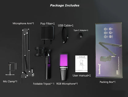 Zealsound RGB USB Condenser Microphone For Streaming - Smarsty