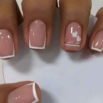 24PCS Pink French Fake Nails for Parties - Smarsty