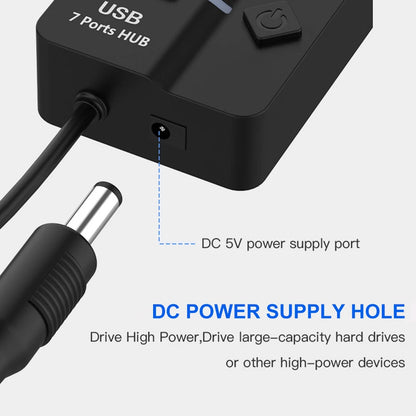 USB 3.0 Hub 7 Port High Speed Powered Switch Cable