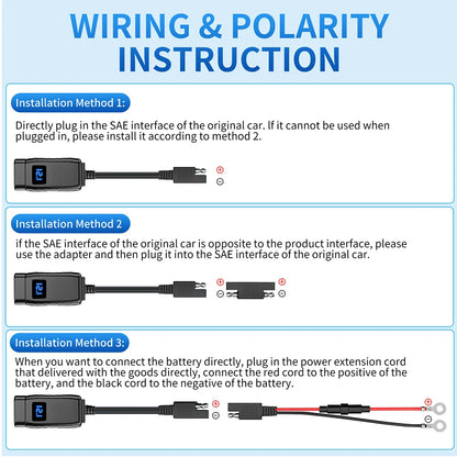 PD QC3.0 Motorcycle USB Fast Charger 60W Handlebar Dual USB Socket with Switch Voltmeter Waterproof 12V Power Supply Adapter - Smarsty