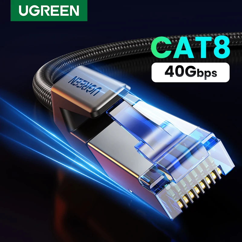 UGREEN CAT 8 Ethernet Cable High Speed Braided 40Gbps 2000Mhz Network Lan Cord RJ45 Shielded Indoor for Router PC PS5 Modem Xbox - Smarsty
