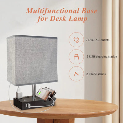 SZRSTH 15.7" Bedside Table Lamp for Bedroom, Dual Fast USB Charging Ports, Fully Dimmable Nightstand Lamps
