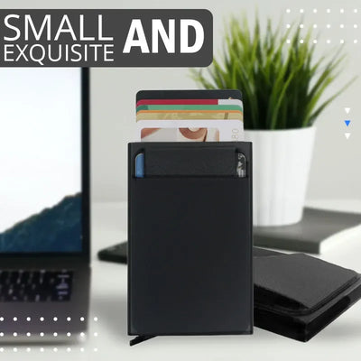 Automatic Flip Card Side Push Card Holder Sleeve Large Capacity 12 Cards Slot Metal Cards Box Men Credit Card Anti-theft Wallets - Smarsty