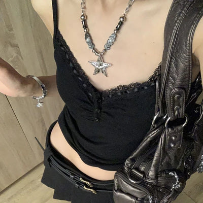 GIDYQ Summer Lace Women Camis Korean Fashion Streetwear Sexy Crop Tops Harajuku Casual Female All Match Tanks New - Smarsty