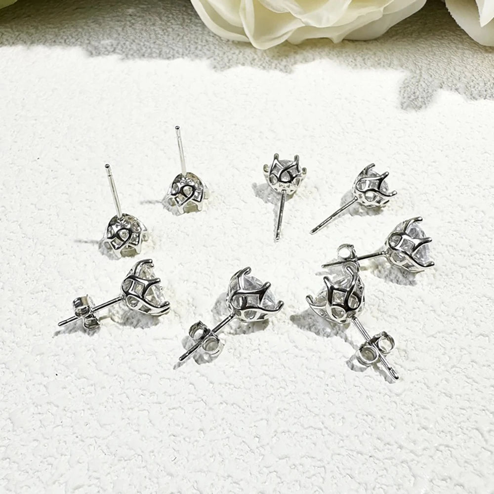 Moissanite Stud Earrings Sterling Silver VVS D Sparkle - Smarsty