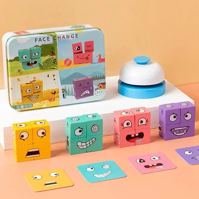 Cube Face Changing Building Blocks Board Game Wood Puzzle Montessori Expression Wooden Blocos for Children Battle Table Game by Smarsty