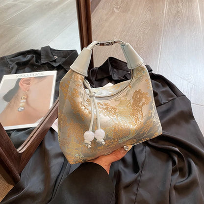 Embroidered Chinese Style Canvas Handbag With Zipper - Smarsty