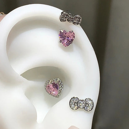 Stainless Steel Heart Bowknot Zircon Stud Earrings Cute - Smarsty