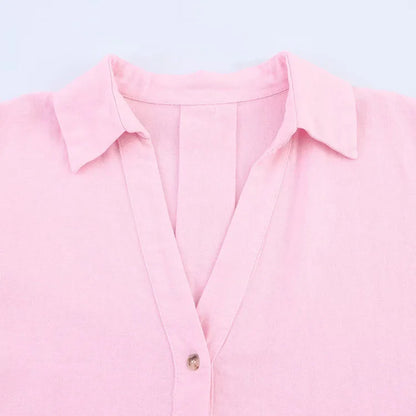 HipSeam Wide Sleeved Shirt Women Spring Asymmetric Hem Button Women's Shirts Simple Lady Johnny Collar Linen Shirts & Blouses - Smarsty
