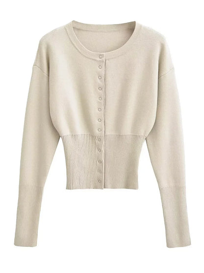 Tossy Autumn Fashion Knitwear Cardigan Top Women's Ribbed Patchwork Slim Casual Cropped Inner Top Women's Knit Cardigan Outwear - Smarsty