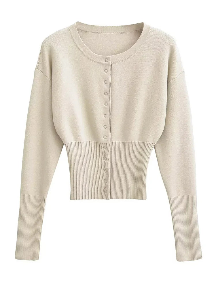 Tossy Autumn Fashion Knitwear Cardigan Top Women's Ribbed Patchwork Slim Casual Cropped Inner Top Women's Knit Cardigan Outwear - Smarsty