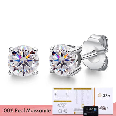 Moissanite Stud Earrings Sterling Silver Bridal GRA - Smarsty