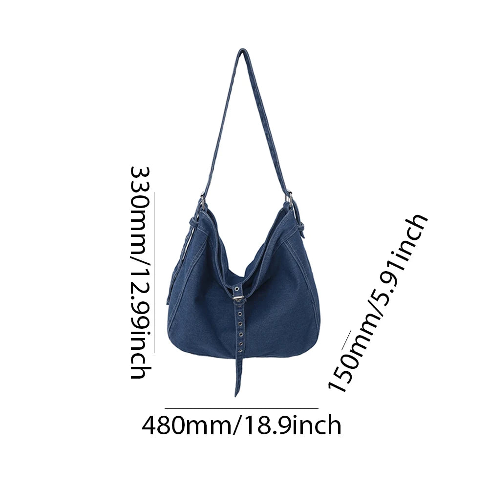 Vintage Denim Shoulder Bag Large Capacity Satchel For Women - Smarsty