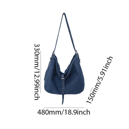 Vintage Denim Shoulder Bag Large Capacity Satchel For Women - Smarsty