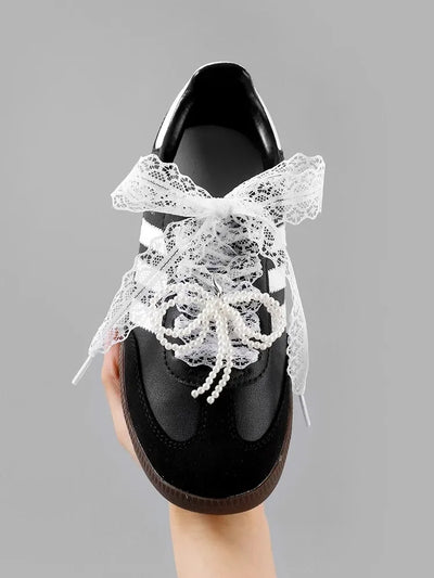 Fancy Lace Shoelaces for Women Casual Shoes 2.9CM Width Flat Shoelace for Sneakers Black White Shoe Laces Accessorices - Smarsty