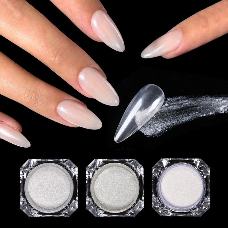 Aurora Pearl White Nail Glitter Powder for Stunning Designs - Smarsty