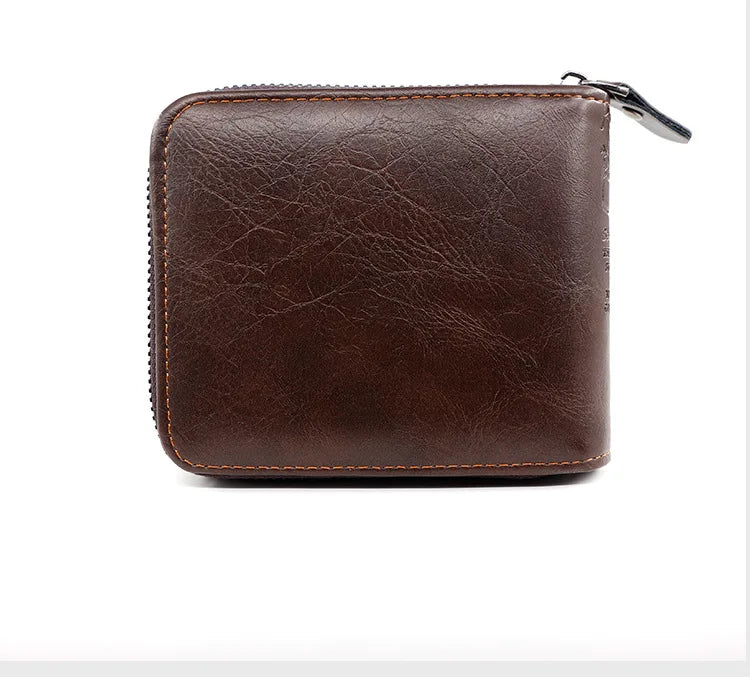 New Men Zipper Wallets Short Card Holder Vintage Male Wallet High Quality PU Leather Classic Coin Pocket Wallet For Boys - Smarsty