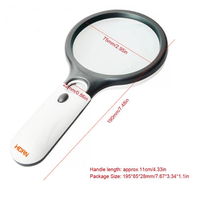 White Magnifying Glass Handheld 45X Magnifier With 3 LED Light For Reading Magnifying Glass Jewelry Loupe - Smarsty