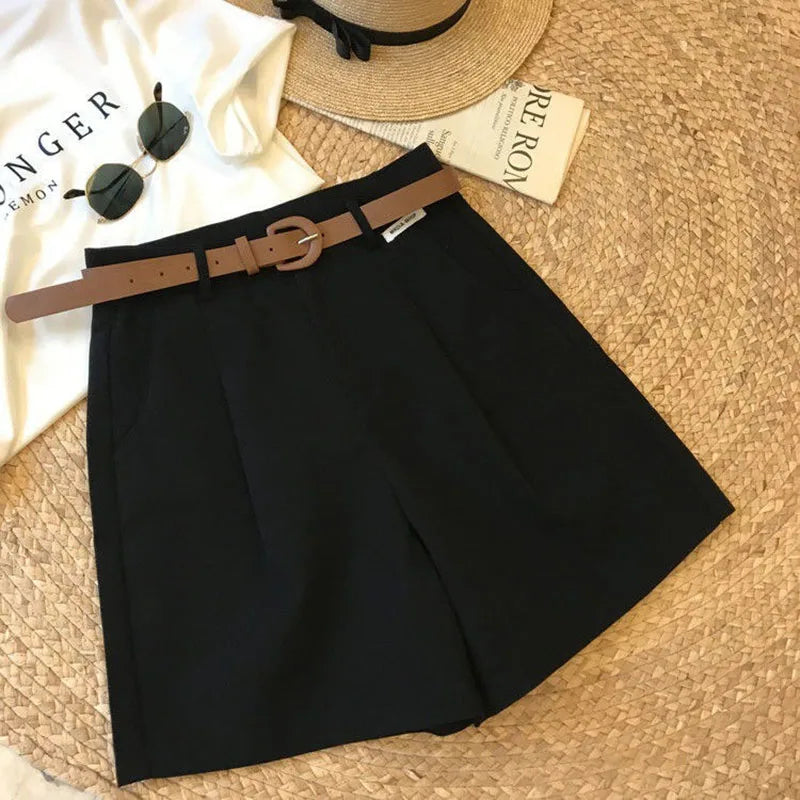 [Delivery belt] Summer new wide leg shorts Thin cotton A-frame shorts Office ladies classic loose casual zipper shorts for women - Smarsty