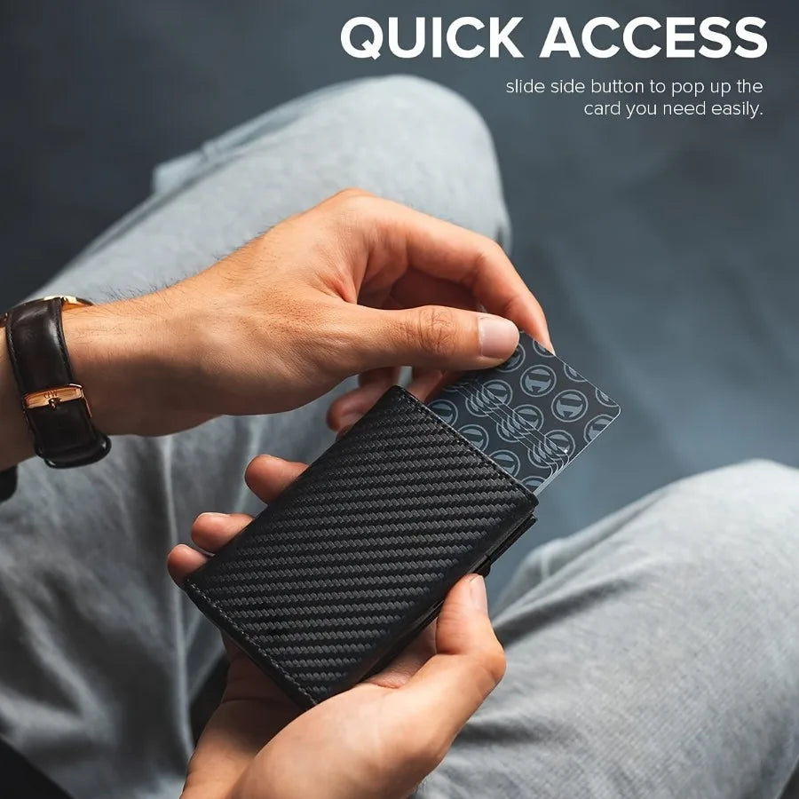 Men's Wallet with Zipper Coin Purse Automatic Pop-up Metal Credit Card Holder Minimalist RFID Blocking Business Card Wallet Idea - Smarsty