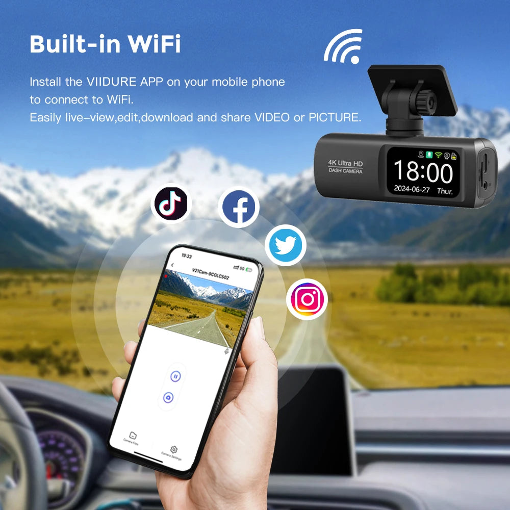 4K Dash Cam With WiFi Dual Lens GPS Parking Monitoring - Smarsty