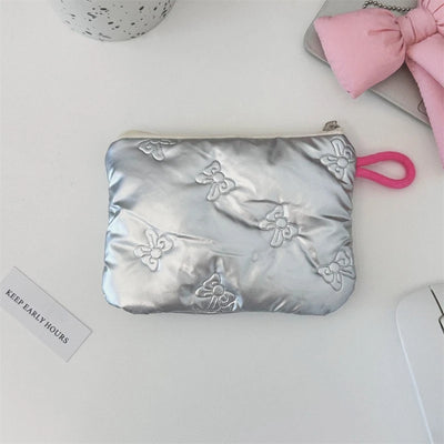 Silver Bow Coin Purse Zipper Wallet Organizer Cosmetic Bag - Smarsty
