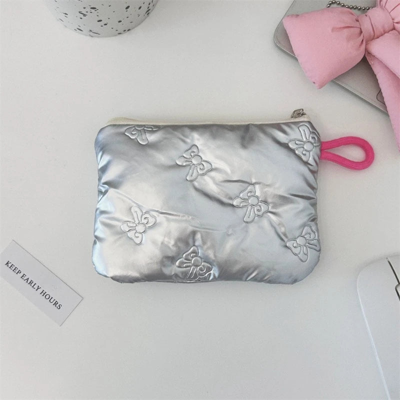 Silver Bow Coin Purse Zipper Wallet Organizer Cosmetic Bag - Smarsty