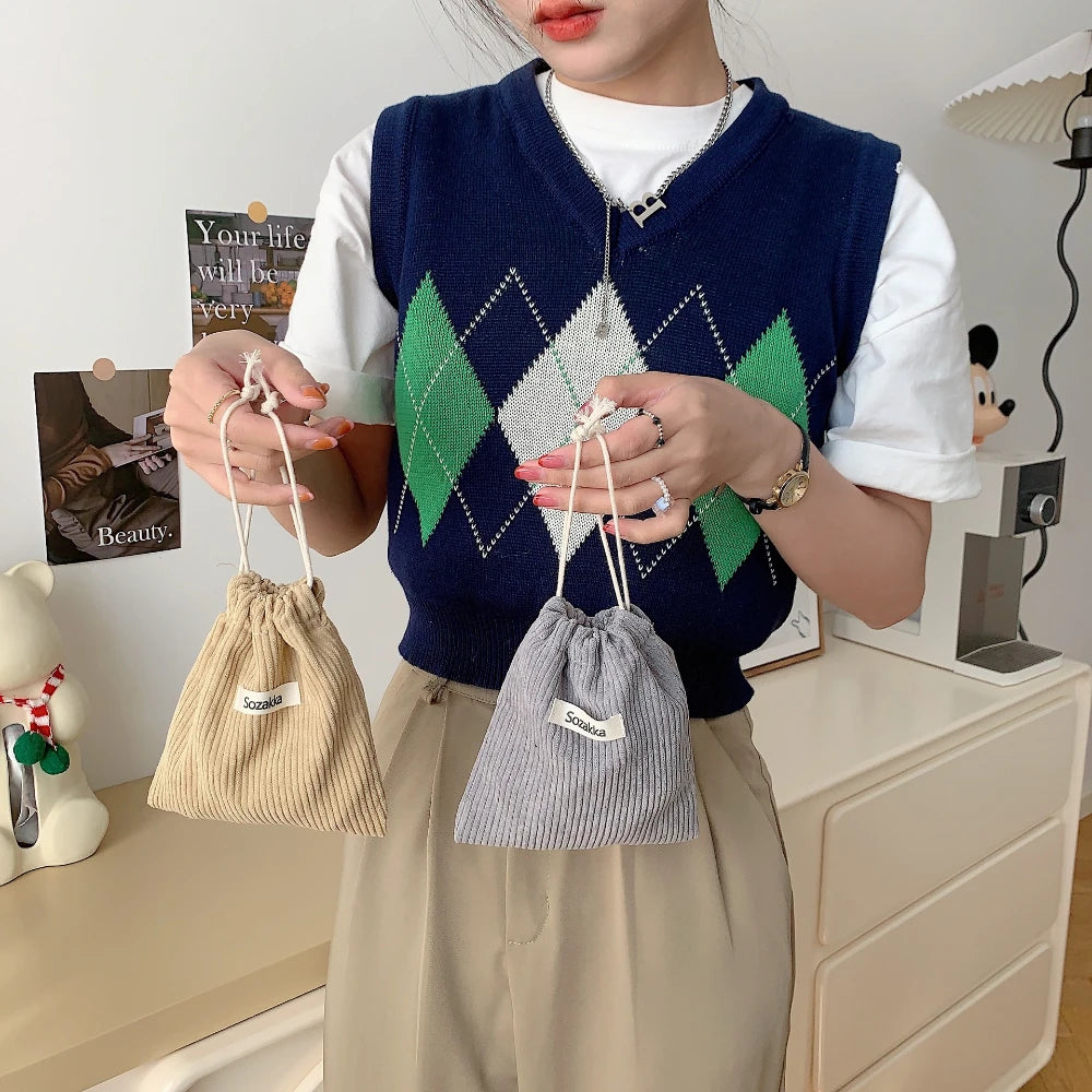 Solid Color Corduroy Drawstring Bag Christmas Gift Candy Jewelry Cosmetics Coins Keys Organizer Packing Bags Storage Bag Pouch - Smarsty