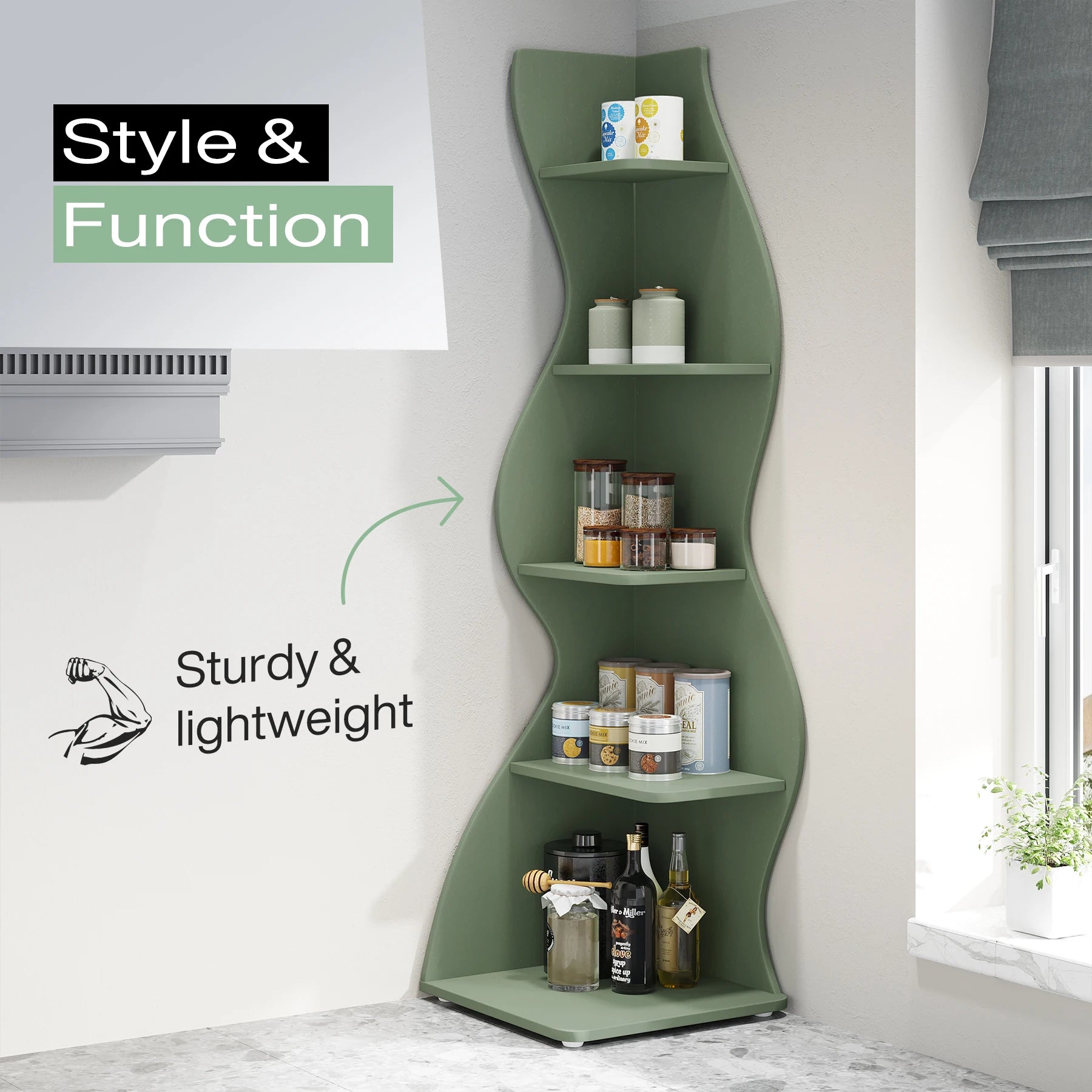Tribesigns Corner Shelf, Modern 5-Tier Wall Corner Bookshelf, Stylish Corner Small Bookcase Storage Rack Plant Stand
