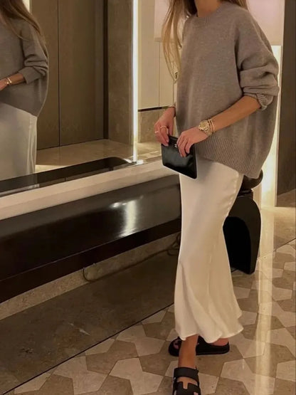 MUJER Woman 2025 Satin Skirt Women High Waist Long Skirts For Women Summer Black Midi Skirt Woman Office Elegant Women's Skirts - Smarsty