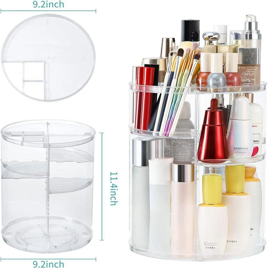 1pc Cosmetic Organiser, 360 degree rotatable adjustable cosmetic storage display case, easy assembly required by Smarsty