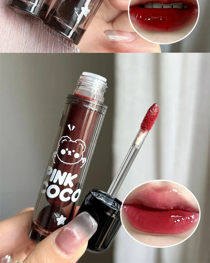 Pinkcoco Bear Doodle Mirror Lip Glaze Long Lasting Shine - Smarsty
