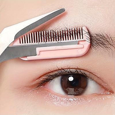 Pink Eyebrow Trimming Scissors with Built-In Comb - Smarsty