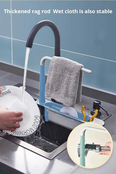 1Pc Multifunctional Telescopic Sink Storage Rack Upgraded Adjustable Sink Sponge Holder Expandable 2-in-1 For Home Kitchen by Smarsty