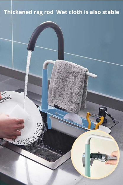 1Pc Multifunctional Telescopic Sink Storage Rack Upgraded Adjustable Sink Sponge Holder Expandable 2-in-1 For Home Kitchen by Smarsty