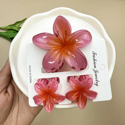 Bohemian Plumeria Hair Claw Clips Set Lightweight Beach - Smarsty