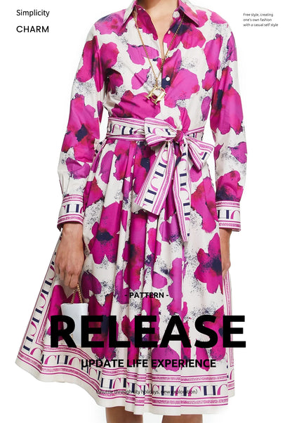 CHCH Women's Dress New Long sleeved Shirt Long Skirt Flower Print Party Dress - Smarsty