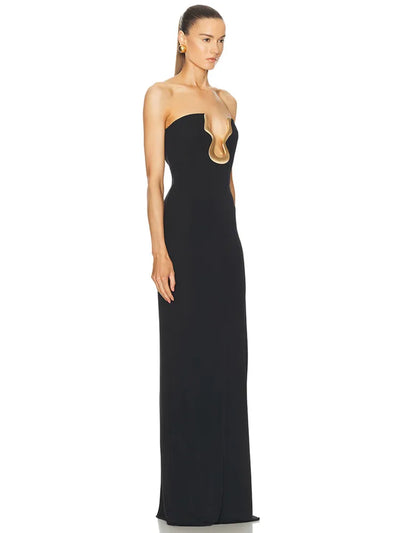 Ladies Women Celebrity Sexy Strapless Backless Black Maxi Long Bodycon Bandage Dress 2025 Elegant Evening Club Party Outfit - Smarsty