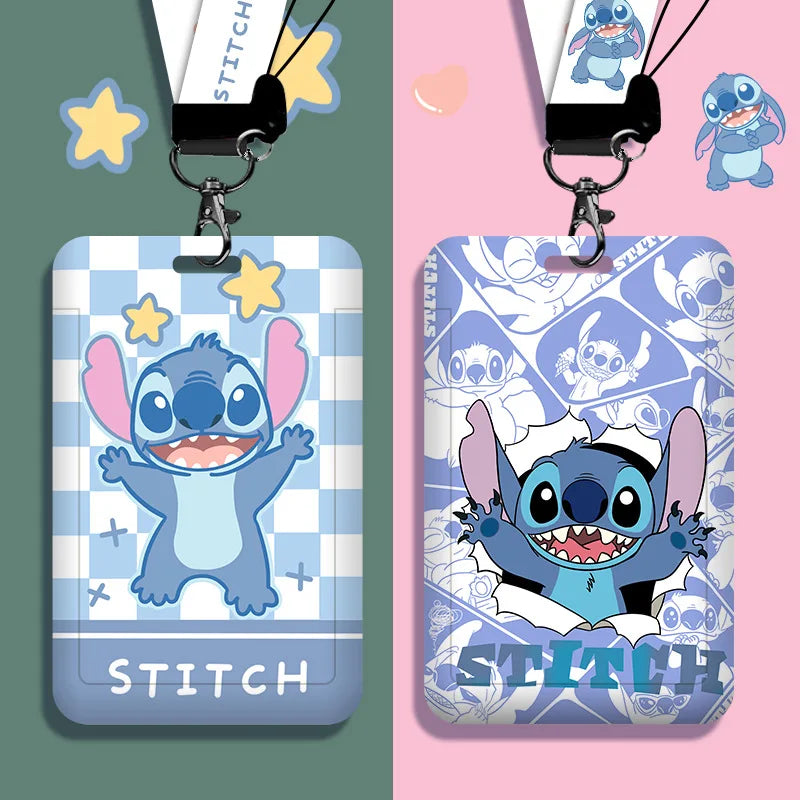 Disney stitch ID Badge Card Holder Lanyard Lovely Girls Door Card Case Neck Strap Boy Credit Card Holder Credentials Accessories