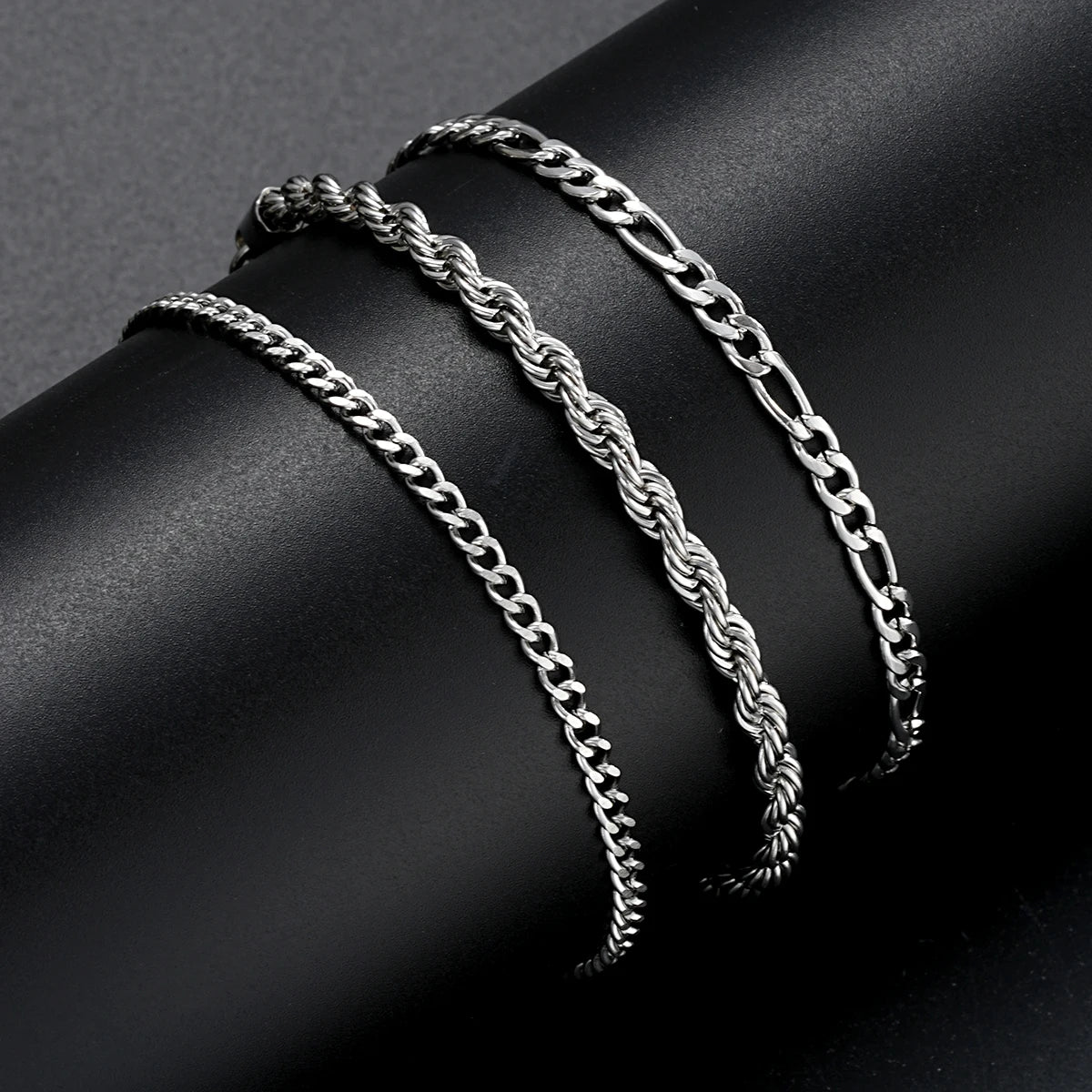 Stainless Steel Cuban Chain Bracelet Set for Men - Smarsty