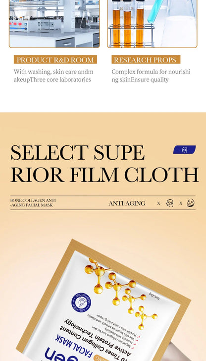 10PCS Collagen Anti Wrinkle Facial Mask Anti Aging Fade Fine Lines Firm Skin Moisturizing Brightening SkinCare Korean Cosmetics