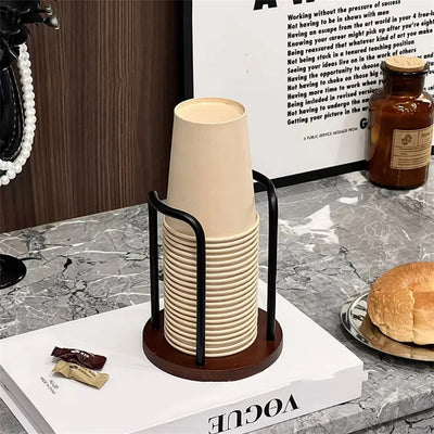 Disposable Cup Storage Holder Rack Shelf Water Tea Cups Wood Dispenser with Longer Stick Mug Display Stand Organizer Supplies by Smarsty