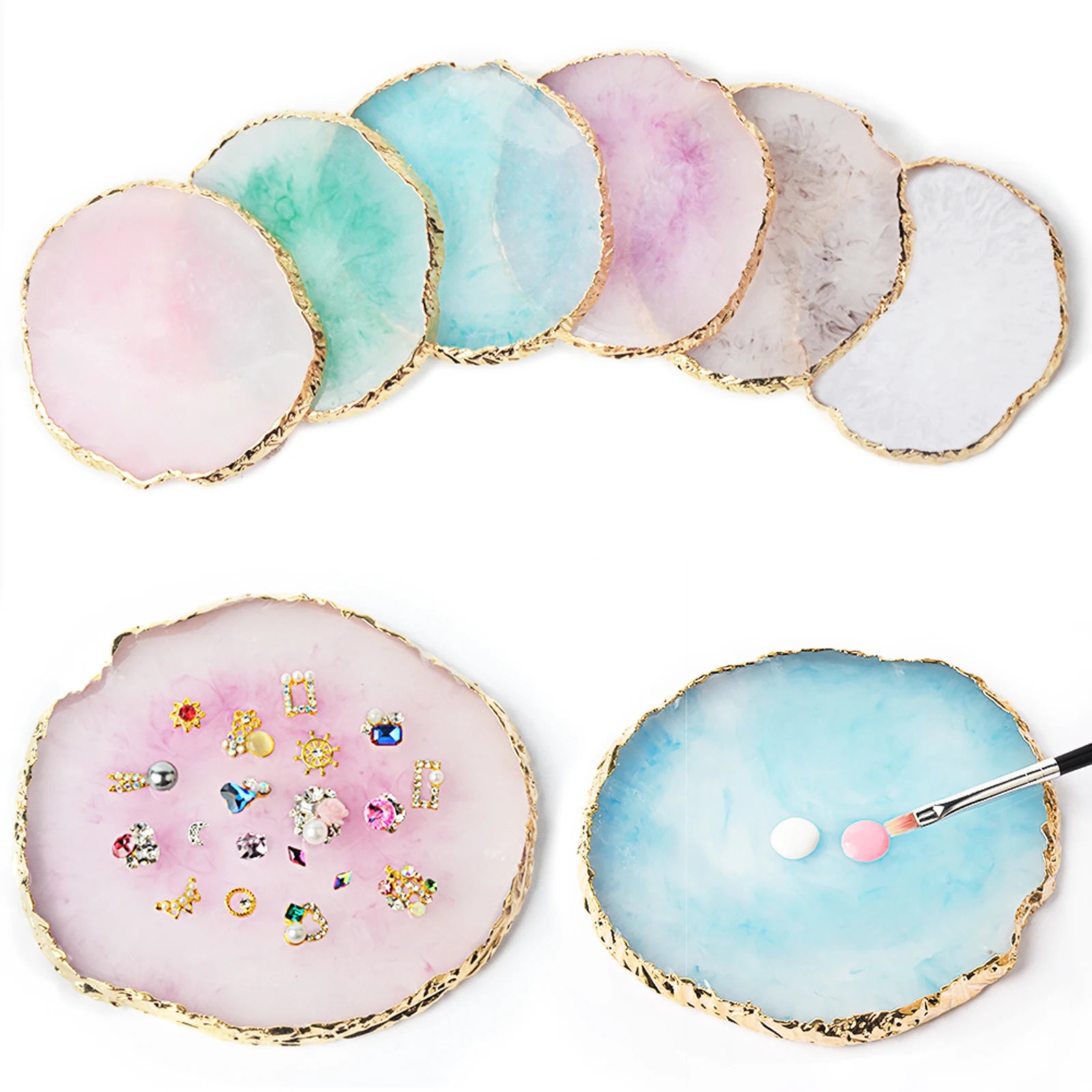 Round Resin Agate Stone Nail Art Palette for Easy Mixing - Smarsty