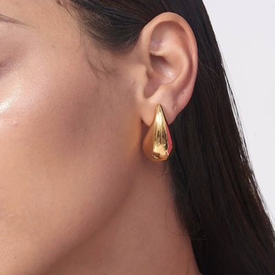 Vintage Chunky Water Drop Earrings in Gold Plated Stainless Steel - Smarsty