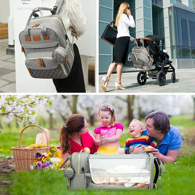 3 In 1 Diaper Bag Backpack Foldable Baby Bed Waterproof Travel Bag with USB Charge Diaper Bag Backpack with Changing Bed 3 types by Smarsty