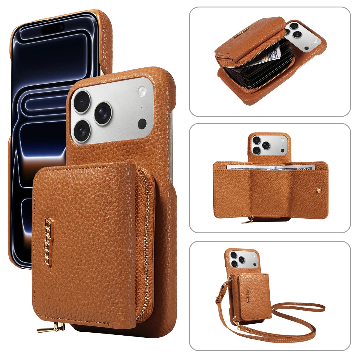 Crossbody PU Leather Phone Case for IPhone17 16 15 14 13 12 11pro Max Plus Mini Air 16e with Stand & Card Slots Wallet Cover
