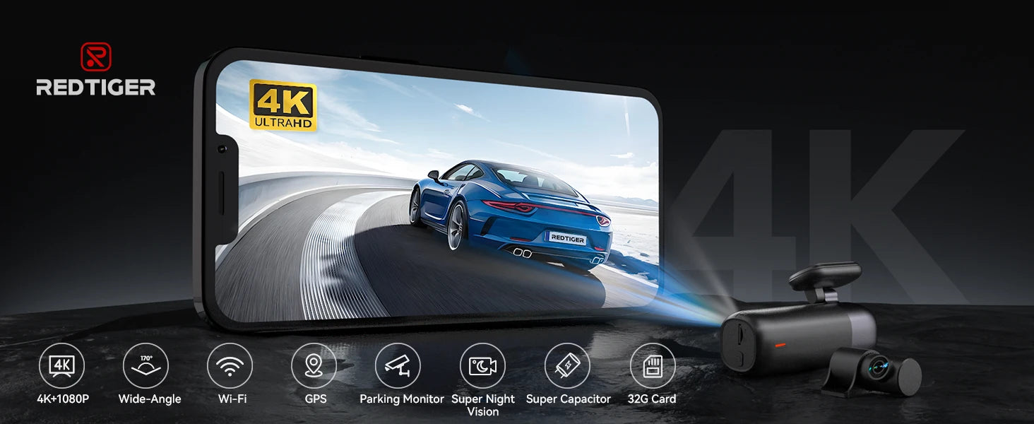 4K Dashboard Camera Front And Rear With Night Vision GPS - Smarsty