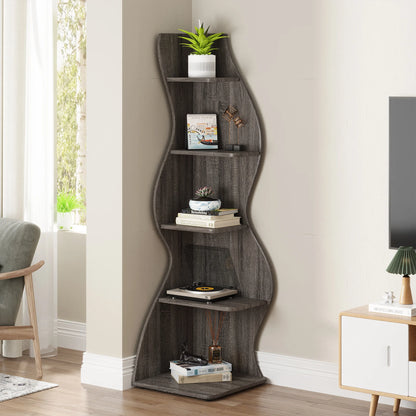 Tribesigns Corner Shelf, Modern 5-Tier Wall Corner Bookshelf, Stylish Corner Small Bookcase Storage Rack Plant Stand