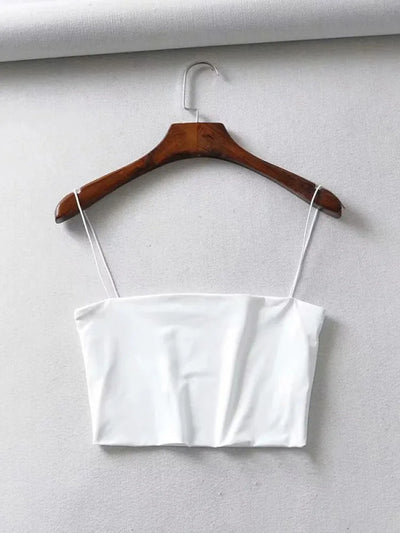 2024 Summer Women's Crop Top Sexy Elastic Cotton Camis sleeveless Short Tank Top Bar - Smarsty