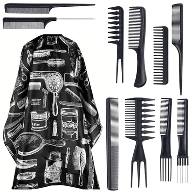 11 Piece Salon Barber Cloak Set with Adjustable Neck Buckle - Smarsty